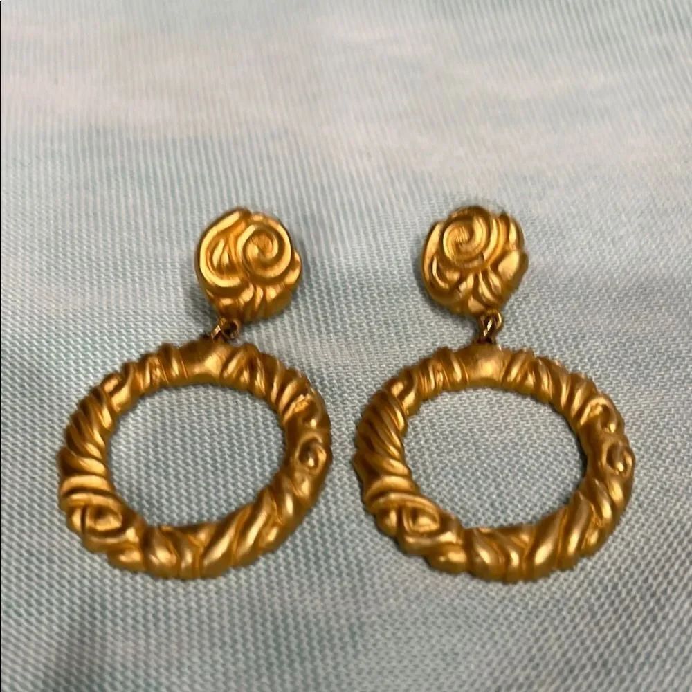 Gold Textured Hoop Earrings with Rosette Studs